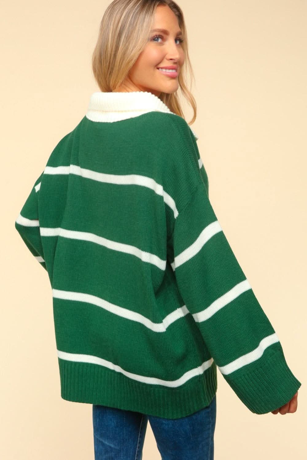 Haptics Collared Neck Striped Contrast Sweater - Love Salve